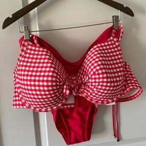 Swimwear Top & Bottom - Pennington’s red gingham retro - Top size 2x, Bottom 1x